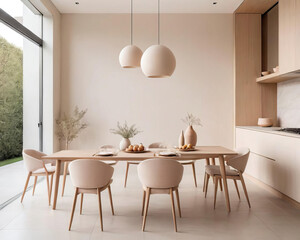 Elegant Minimalistic Patio and Kitchen with Soft Pastel Tones and Textured Surfaces Gen AI - 729734133