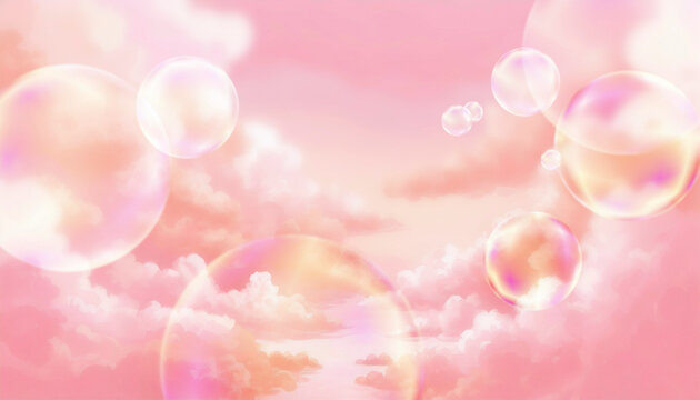 dreamy image of coral pink clouds and bubbles, 16:9 widescreen wallpaper / backdrop
