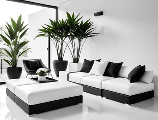 Minimalistic Patio Interior with Indoor Plants and Soft Upholstery Gen AI - 729734725