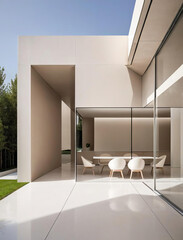 Futuristic Minimalism - Reflective Surfaces and Organic Asymmetry in a Bright Patio Setting Gen AI - 729735154