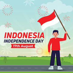 Indonesian Independence Celebrations Day Vector Illustration Banner And Social Media Post Design Set, Indonesia National Republic Celebrate Event Day Poster Template, With Flag, Happy Democracy.