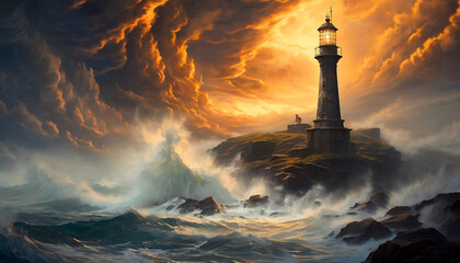 lighthouse in the sunset - Powered by Adobe