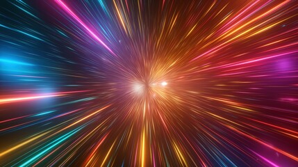 Fototapeta premium Light speed, hyperspace, space warp background. colorful streaks of light gathering towards the event horizon 