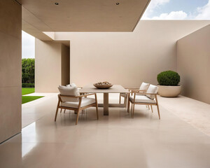 Elegance in Simplicity - Close-up of a Minimalistic Patio with Textured and Reflective Surfaces Gen AI - 729735907