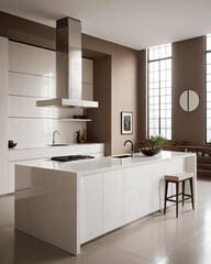 Luxurious Minimalism - Professional close-up photo of an art deco loft with a minimalist kitchen Gen AI - 729736116