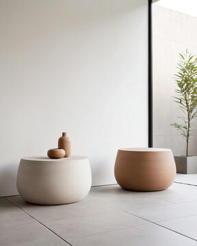 Minimalistic Patio Interior with Functional Storage and Seamless Technology Integration Gen AI