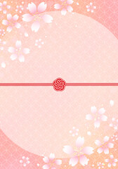 水引　梅結び　桜の和風フレーム　背景素材　和モダン　和柄　七宝　伝統文様　年賀　お祝い　入学　卒業　ひなまつり　ひな祭り　縦長