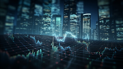 Futuristic Cityscape with Financial Graph Overlay
