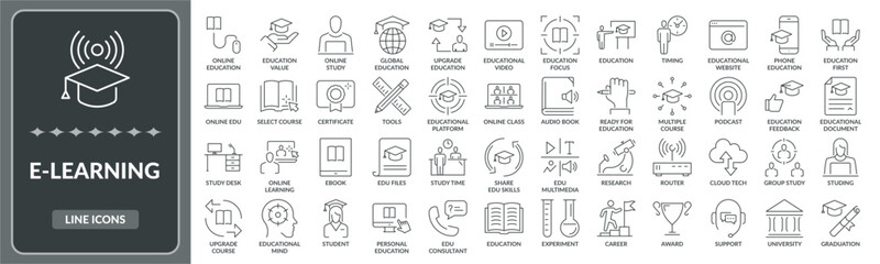 Set of E-Learning line icons. Collection of E-Learning, education icon EPS10 - Stock Vector