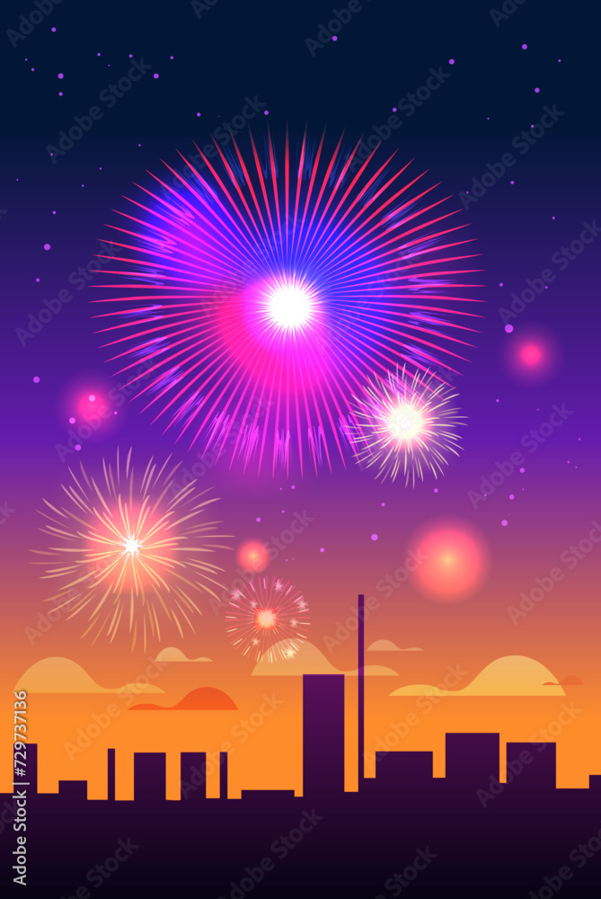 Poster holiday fireworks festival celebration greeting invitation postcard culture and tradition carnival party concept