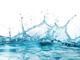Water splashes and drops isolated on white background. Abstract background with blue water wave