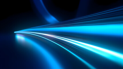Fototapeta na wymiar Abstract blue high-speed light tail lines, floating aqua blue neon laser light lines, modern background