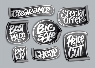 Buy now, cheap, special offer, price cut, beat price and clearance stickers set - 729737924