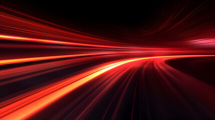 Futuristic Red laser light backdrop with curved light tails and abstract neon light lines - obrazy, fototapety, plakaty