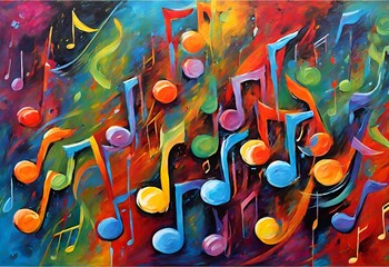 Abstract background of colorful musical notes  with coloring - obrazy, fototapety, plakaty
