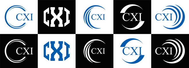 CXI logo. CXI set , C X I design. White CXI letter. CXI, C X I letter logo design. Initial letter CXI letter logo set, linked circle uppercase monogram logo. C X I letter logo vector design.	
