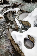 Ice and Snow on Little Pigeon River in Great Smoky Mountains - 729741732