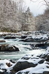 Ice and Snow on Little Pigeon River in Great Smoky Mountains - 729741788