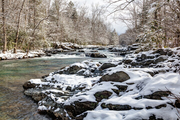 Ice and Snow on Little Pigeon River in Great Smoky Mountains - 729741943