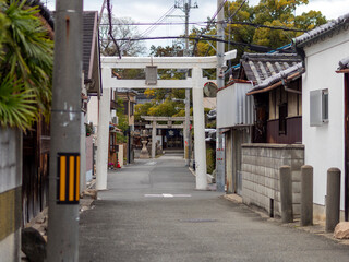 鳥居が建ち並ぶ町中の風景