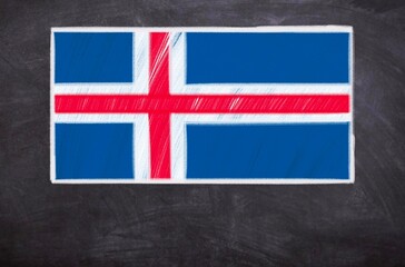 Hand drawn flag of Iceland on a black chalkboard