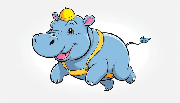 Coloring Book Hippopotamus in Flat Style Vector Illustration