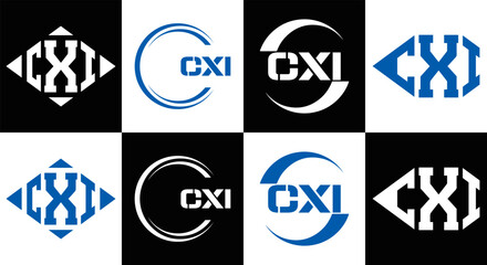 CXI logo. CXI set , C X I design. White CXI letter. CXI, C X I letter logo design. Initial letter CXI letter logo set, linked circle uppercase monogram logo. C X I letter logo vector design.	
