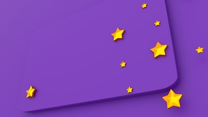 abstract background with golden stars, 3d shapes, purple background