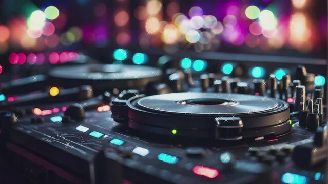 disk jockey equipment with bokeh light background