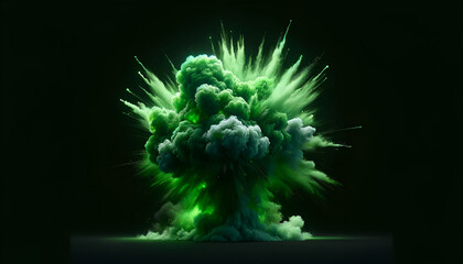 The ferocity of a toxic explosion is frozen in time, with neon green clouds expanding outwards, symbolizing danger and contamination.
Generative AI.