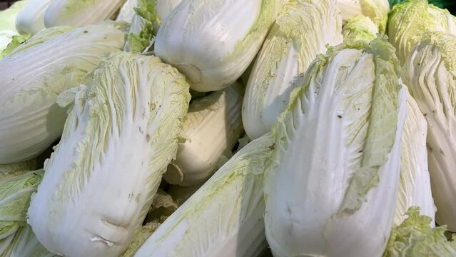 Chinese Cabbage in Thailand Market,It's fresh from farm,In Thailand Chinese Cabbage is in variety menu of thai foods. chinese cabbage High quality 4k footage