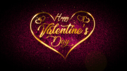 Artistic Happy Valentine's Day Heart Handwritten Lettering Gold Texture On Red Shiny Micro Turbulence Waves Grainy Pattern Texture Effect Background