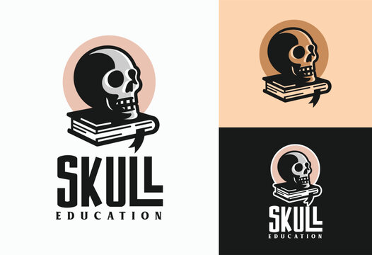 book and skull educational logo design vector illustration
