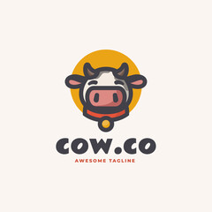 Vector Logo Illustration Cow Simple Mascot Style.