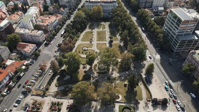 Picturesque aerial perspective of "Vukov spomenik" neighborhood in central Belgrade, Serbia.