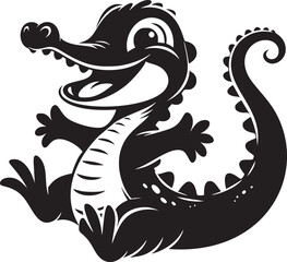 Cheerful Baby Crocodile in Monochrome