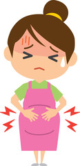 陣痛に悩む妊婦さんのイメージイラスト