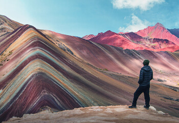 Rainbow Mountain Peru - Cusco trekking to Machu Picchu - obrazy, fototapety, plakaty