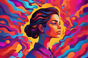 Naklejka premium Vivid mental health concept. Colorful illustration depicts auditory hallucinations. Explore mental health awareness.