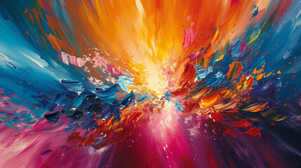 Explosive bursts of color dance across the canvas in a chaotic symphony of abstraction, capturing the essence of spontaneous creation. - obrazy, fototapety, plakaty
