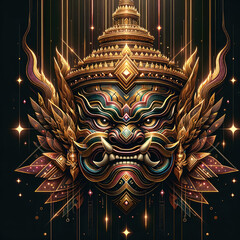  the face of Thotsakan (Ravana), a giant from Thai literature as an intricate geometric figure - obrazy, fototapety, plakaty