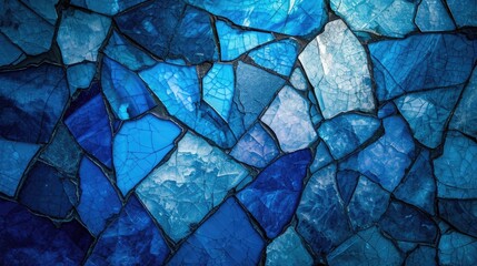 Blue mosaic marble tiles form an abstract backdrop, resembling swirling broken glass. Ai Generated - obrazy, fototapety, plakaty