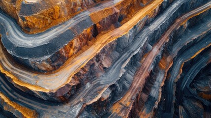 Drone's eye view captures industrial terraces on a mineral mine in opencast mining, Ai Generated.
