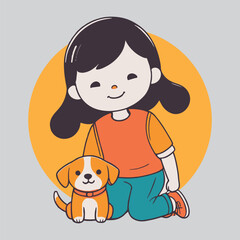 vector of cute kid with cute pet