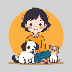 vector of cute kid with cute pet