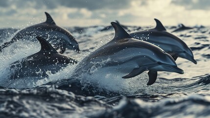 Fototapeta premium Dolphins inhabiting Mikurajima in Tokyo, Japan. Image of animal. copy space for text.