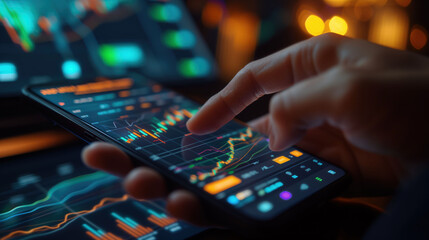 Fototapeta na wymiar Investor Monitoring Stock Market on Smartphone