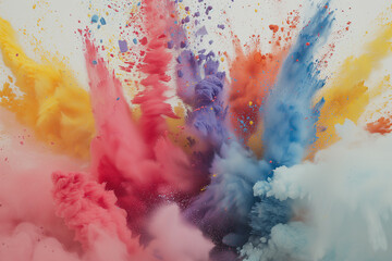 Vibrant explosion of colored powder, ideal for representing the Holi Festival or a creative, energetic concept, background with a place for text
