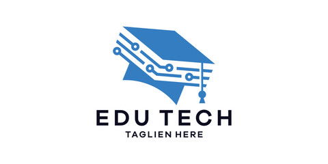 logo design combining the shape of a graduation cap with a technological style.