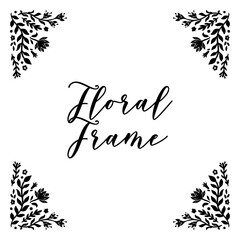 Obraz premium Floral Handdrawn Corner Frame Set in Retro Curl Style. Beautiful Flora Filigree Wall Art Decor. Vector Nature Illustration Isolated on White Background. Linocut Floral Ornament. Print Decoration